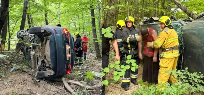 На Буковині Mazda на швидкості злетіла з дороги та перекинулася