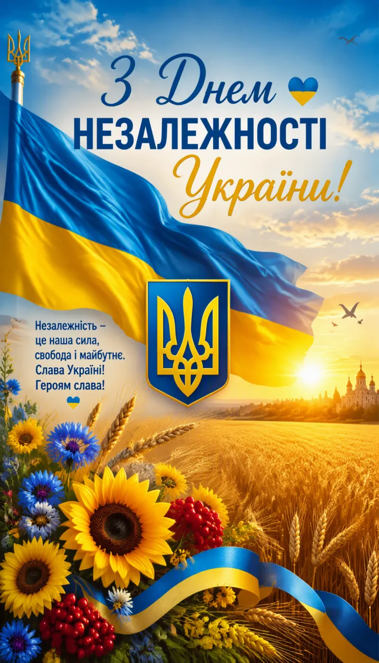 Привітання з Днем Незалежності України 2026: своїми словами, у прозі та в картинках