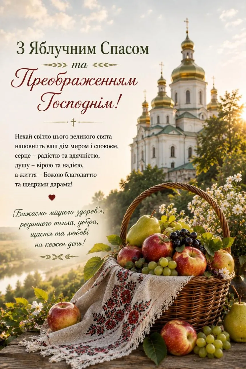 Привітання з Яблучним Спаомс 2026: красиві привітання, в прозі та віршах, добірка гарних нових листівок українською