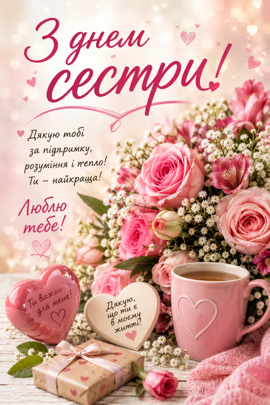 Красива відкритка з Днем сестри