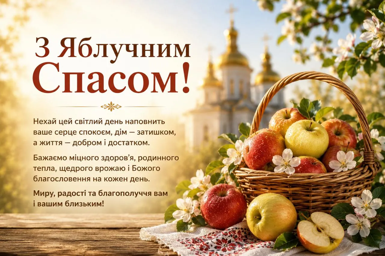 Привітання з Яблучним Спаомс 2026: красиві привітання, в прозі та віршах, добірка гарних нових листівок українською
